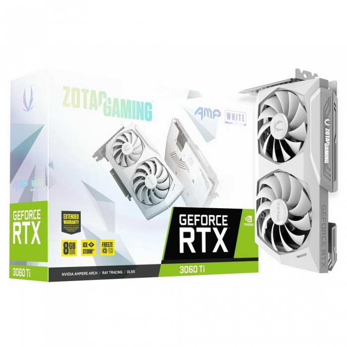 Видеокарта ZOTAC GeForce RTX 3060 Ti AMP WHITE Edition LHR 8Gb (ZT-A30610F-10PLHR) Видеокарта ZOTAC GeForce RTX 3060 Ti AMP WHITE Edition LHR 8Gb (ZT-A30610F-10PLHR)