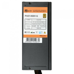 PUO1450V-G 1450W 80+ Gold, Modular, 20+4 PIN,CPU(4+4)PIN*1, CPU8PIN*1, PCI-E(6+2)P*10, HDD*3, FDD*1, SATA*12, RLT{2}